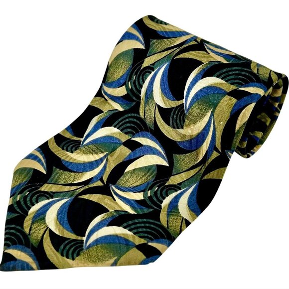 Jhane Barnes Men's Blue, Gray, Green, Black Japan 100% Silk Necktie Tie - Picture 1 of 6